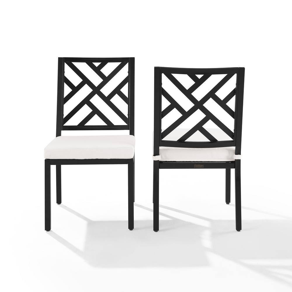 Matte Black Metal Outdoor Dining Chairs with Cushions, Set of 2
