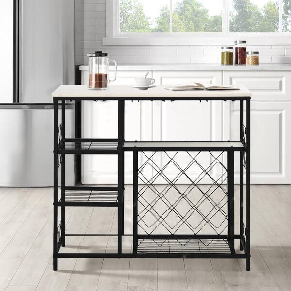 21 Bottle White And Black Metal Kitchen Dining Room Wine Rack Table With Glass Holder Freestanding Wine Bar Cabinet Tm Cywf 0aaa The Home Depot