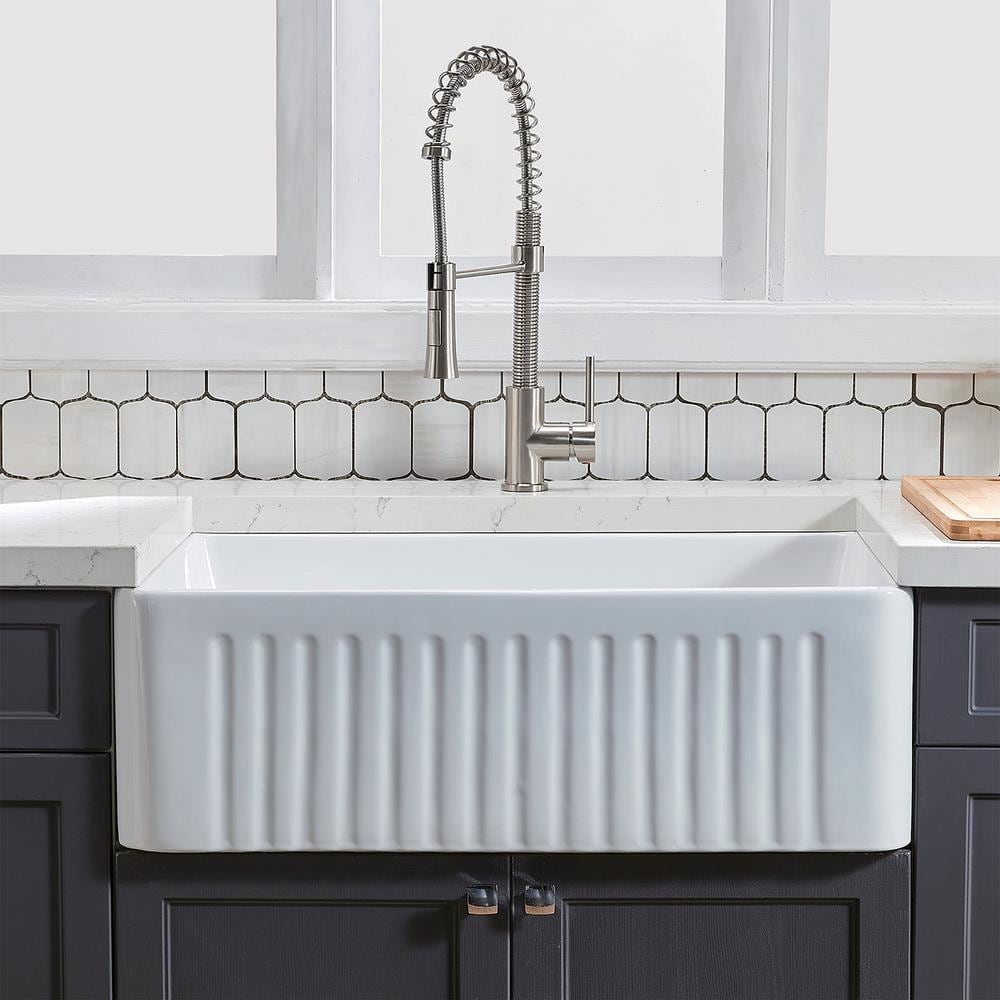 Maincraft White Ceramic 30 in. Single Bowl Farmhouse Apron Kitchen Sink