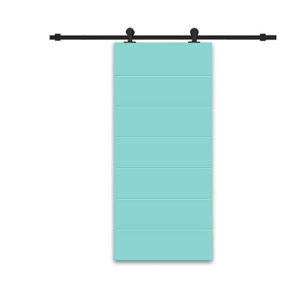 CALHOME 36 in. x 96 in. Mint Green Stained Composite MDF Paneled Interior Sliding Barn Door with Hardware Kit