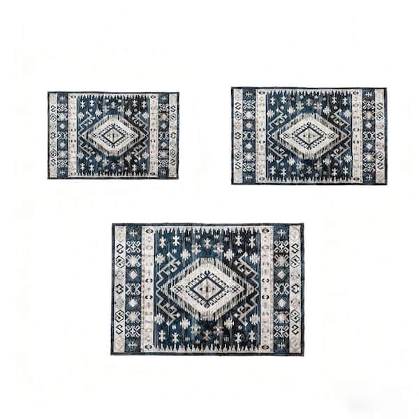 8 ft. x 9 ft. Black Blue Abstract Washable for Bedroom, Living Room, Entryway Area Rug