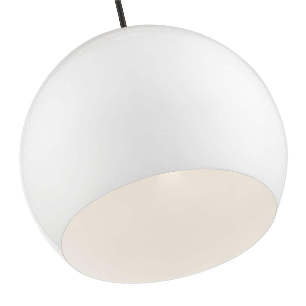 Mini Shiny White Aluminum Globe Pendant with Polished Brass Accents