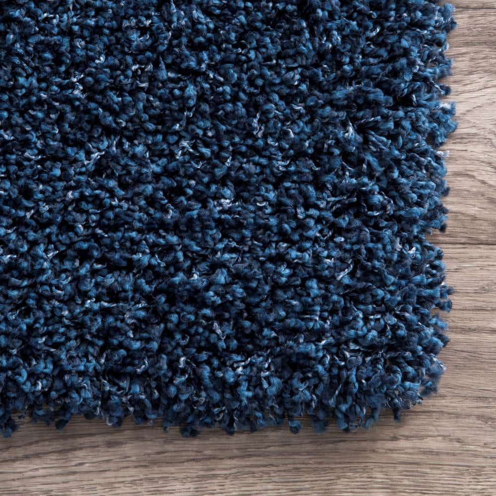 Navy Rectangular 8' x 10' Solid Shag Synthetic Rug