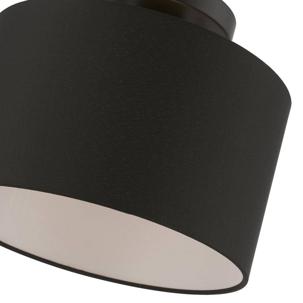 Bainbridge Black Fabric Shade Semi-Flush Drum Light
