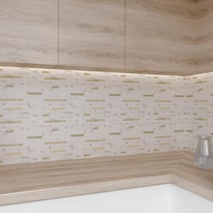 Peel and Stick White and Gold Mosaic Backsplash Tile 11.7 in. x 11.5 in. Vinyl Wall Tile (10-Pack, Cover 9.3 sq.ft.)