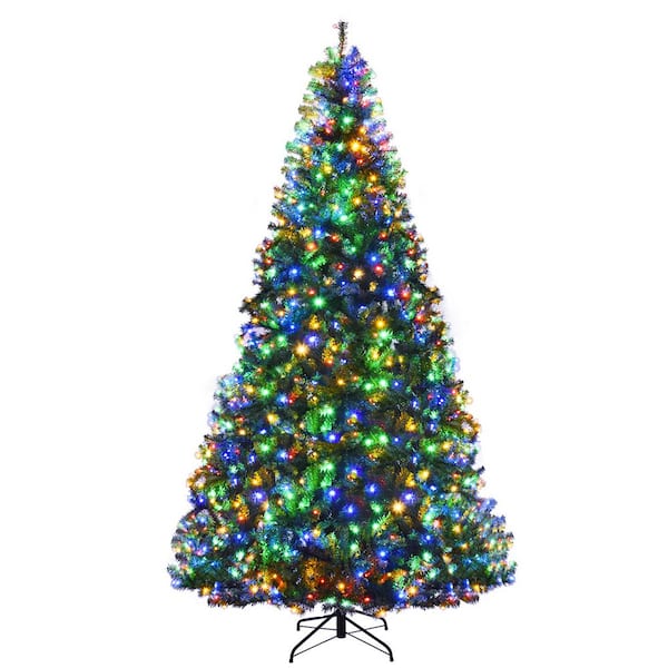 Costway 9 ft. Pre-Lit LED Hinged Artificial Christmas Tree with 1000 LED Lights and Stand