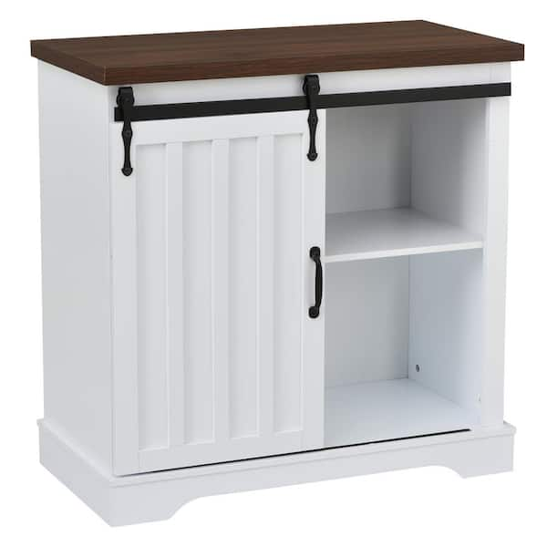 FORCLOVER White Kitchen Cabinet Sideboard Cupboard Storage with Sliding Doors