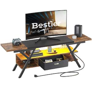 70 in. Rustic Brown LED Gaming TV Stand with Drawer and Power Outlets for TVs Up to 75 in. Entertainment Center
