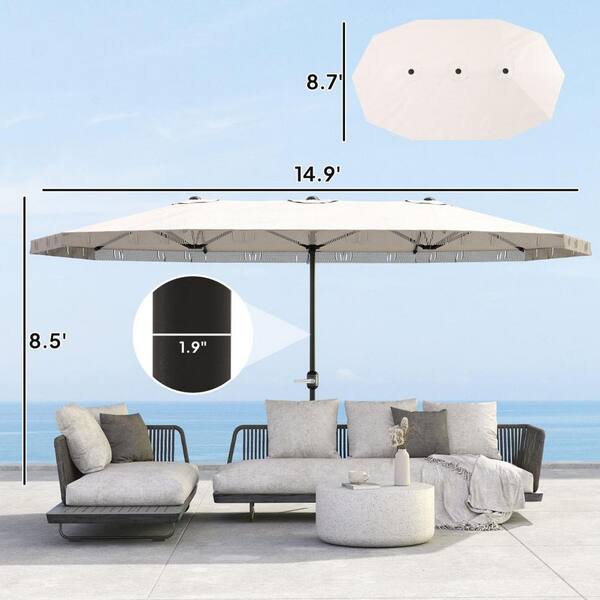cream rectangular patio umbrella 15 ft. Cream White Spacious Extra Large Outdoor Umbrella Rectangle Patio  Umbrella with Fringe and Crank Handle San-17