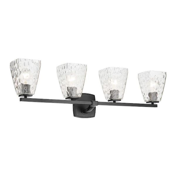 Marant 33.25 in. 4-Light Vanity Light with Clear Water Glass in Black