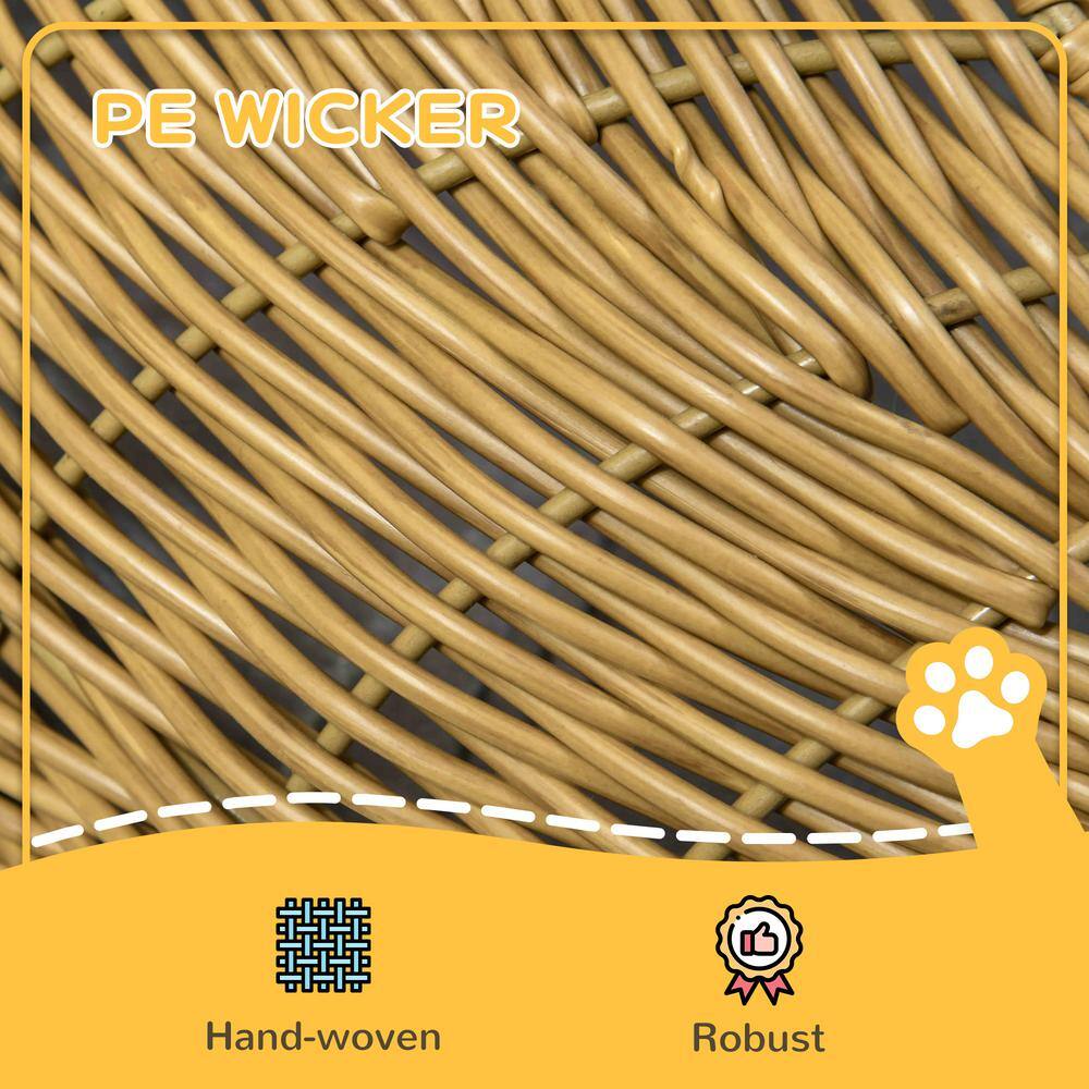 Small Light Brown Rattan Wicker Cat Bed with Cushion