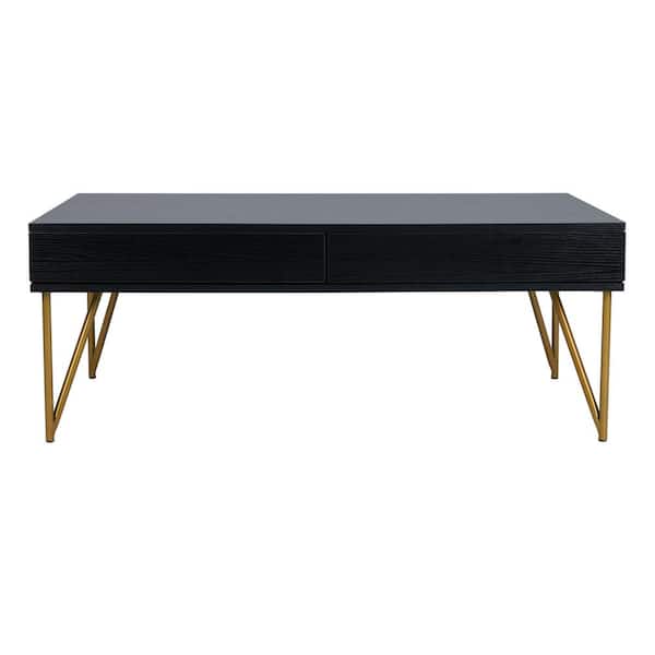 SAFAVIEH Pine 43.3 in. Black/Gold Rectangle Wood Coffee Table with 2-Drawer