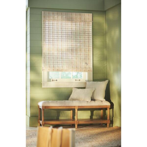 Home Decorators Collection 34 in. W x 72 in. L White Washed Reed Weave Bamboo Roman Shade