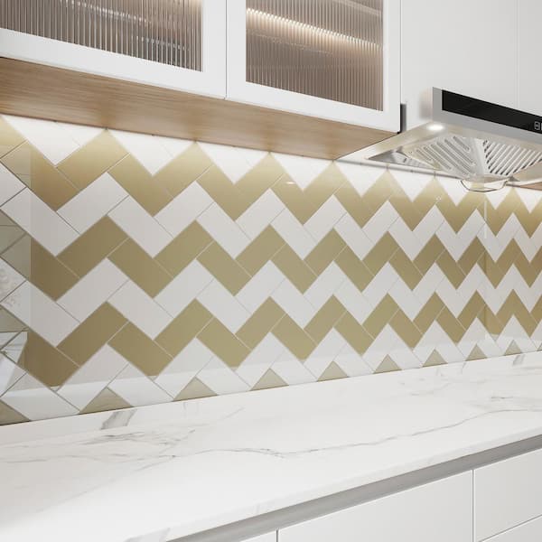 Light Taupe 3 in. x 6 in. x 8 mm Glass Subway Wall Tile (5 sq. ft./case)