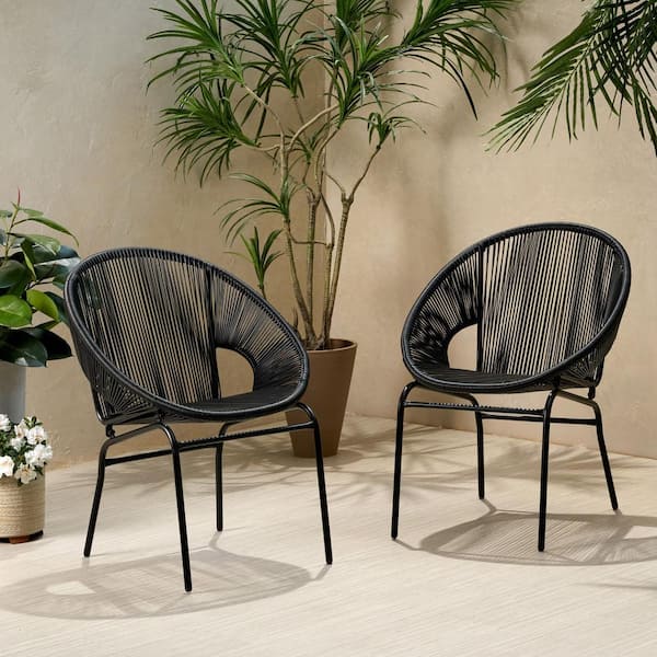 clear　2個セット Outdoor Faux Rattan/Iron Metal Club Chair, Set of 2, Black UU66626