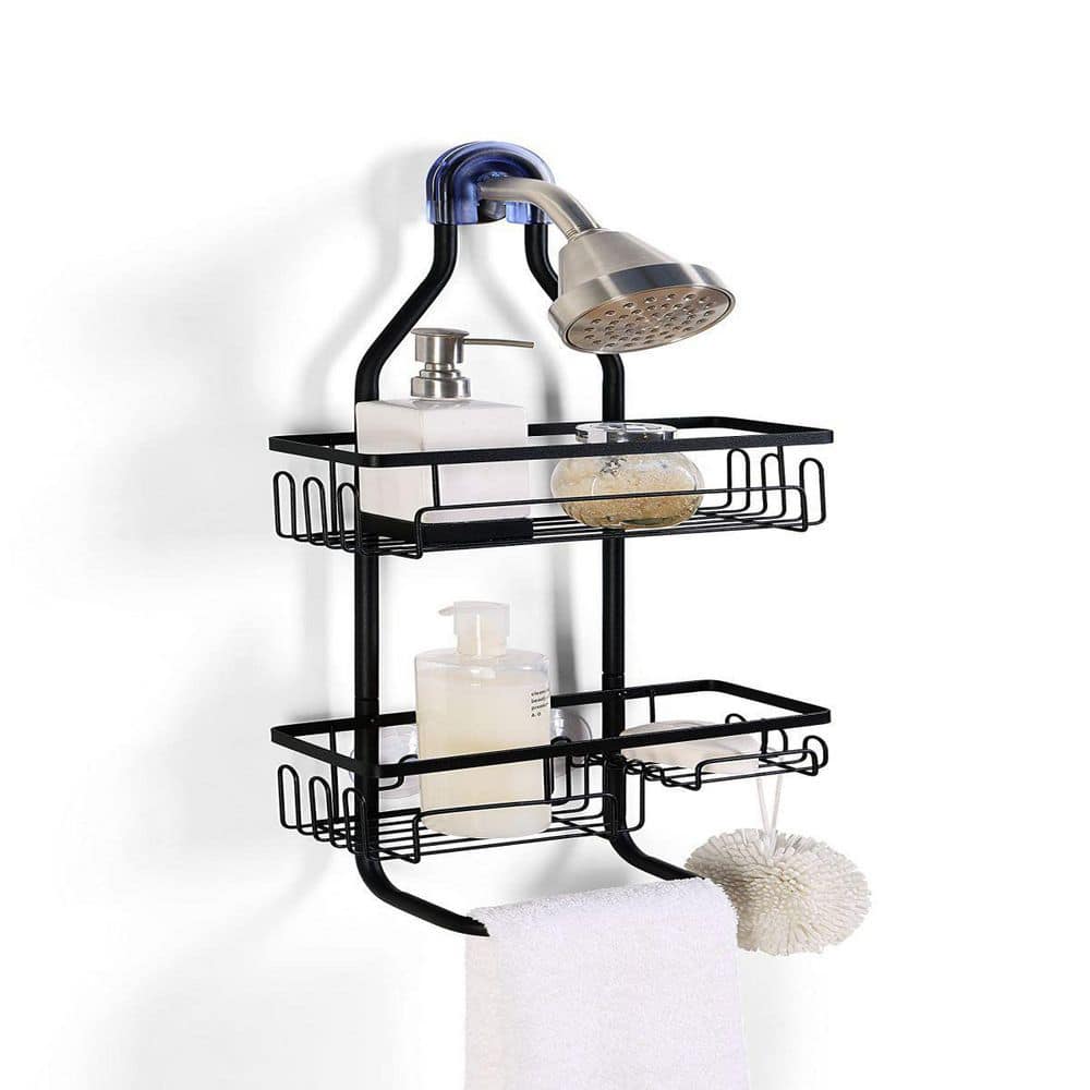 Dracelo Shower Caddy Organizer, Mounting Over Shower Head or Door, Extra Wide Space with Hooks for Razorsand in Silver