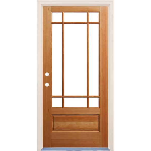 Builders Choice 36 in. x 80 in. 1 Panel Right-Handed/Inswing 9 Lite Clear Glass Unfinished Fir Wood Prehung Front Door