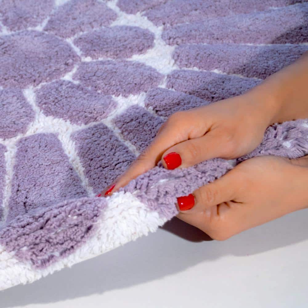 Lilac and White Cotton Floral Bath Rug Set, 2-Piece