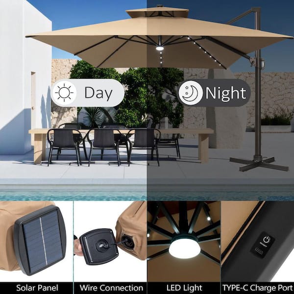 cantilever patio umbrella with solar panel on top WestinTrends 10 ft Outdoor LED Base Weights, Dark Green This elegant outdoor umbrella revolutionizes patio living with its dual Best Choice Products 10ft 3-Tier