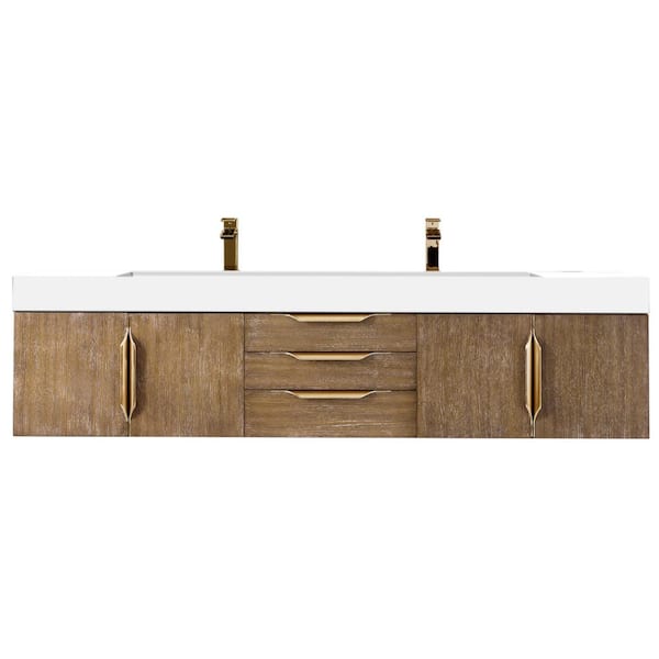 James Martin Vanities Mercer Island 72.5 in. W x 19 in.D x 18.3 in. H Double Bath Vanity in Latte Oak with Top in Glossy White