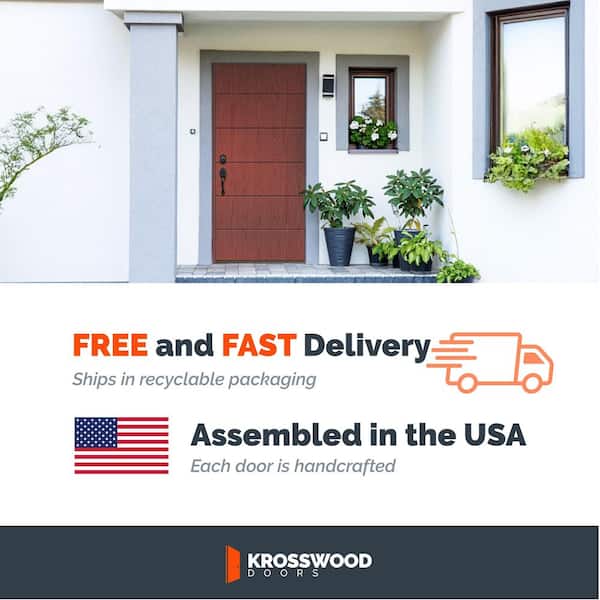 TETON Modern 36 in. x 79 in. Left-Hand/Inswing 6-Grid Solid Panel Teak Stain Fiberglass Prehung Front Door