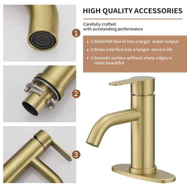 Single Handle Single Hole Bathroom Faucet in Brushed Gold