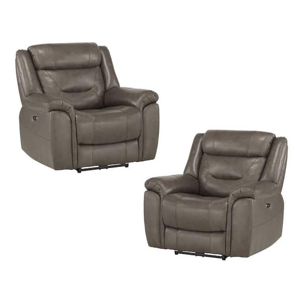 EVERGLADE HOME Barbal Brownish Gray Faux leather Upholstery Power Reclining Chair (Set of 2)