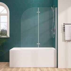 48 in. W x 58 in. H Frameless Pivot Bifold Tub Door in Hinged Bathtub Shower Door in Chrome with 1/4 in. Clear Glass