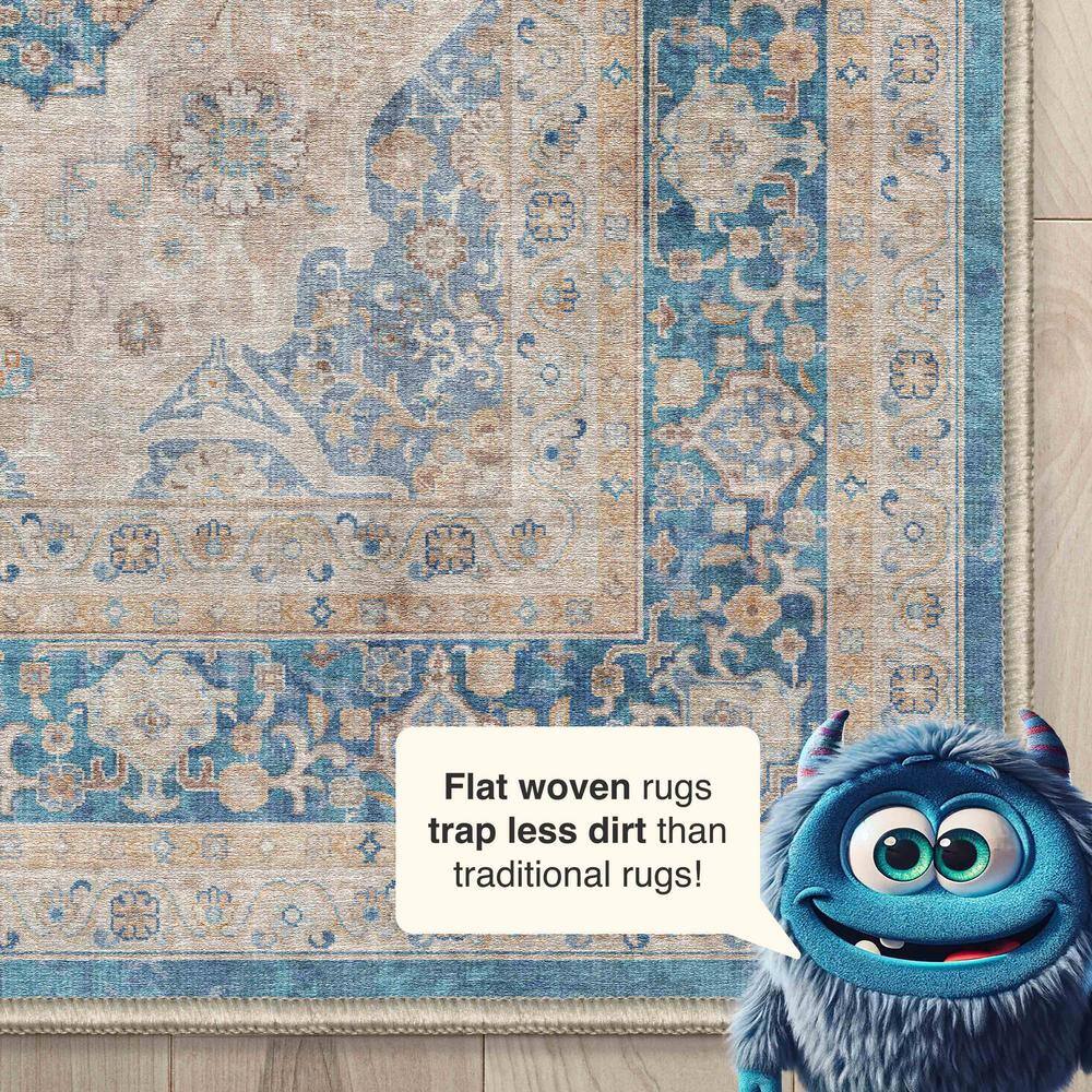 Asha Lilith Vintage Persian Oriental Chenille Rug in Blue, 8' x 10'
