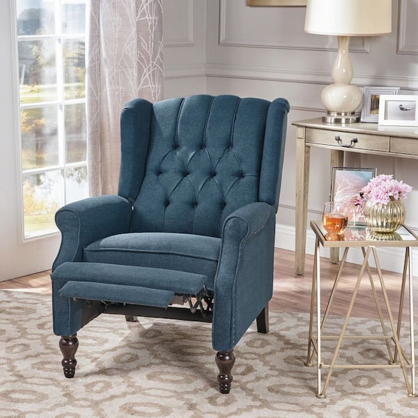 Walter 28 in. Width Big and Tall Dark Blue Polyester Nailhead Trim Wing Chair Recliner