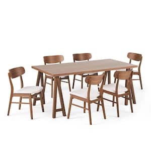 Lucious 7-Piece Rectangle Wood Top Light Beige and Walnut Standard Height Table Set