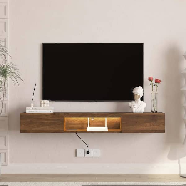 63 in. W x 12.2 in. D Brown Decorative Wall Shelf, Floating TV Stand Wall Mounted Modern TV Cabinet Entertainment Center