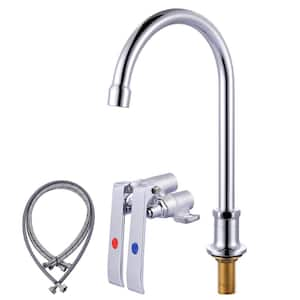 Dual Knee Pedal Faucet Double Handle Deck Mounted Bathroom Faucet with Knee Valve and Supply Lines in Polished Chrome