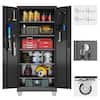 Hephastu 32 in. W x 71 in. H x 16 in. D Metal Garage Storage Freestanding Cabinet with Pegboards, 5-Adjustable Shelves in Black HD-Bathroom W