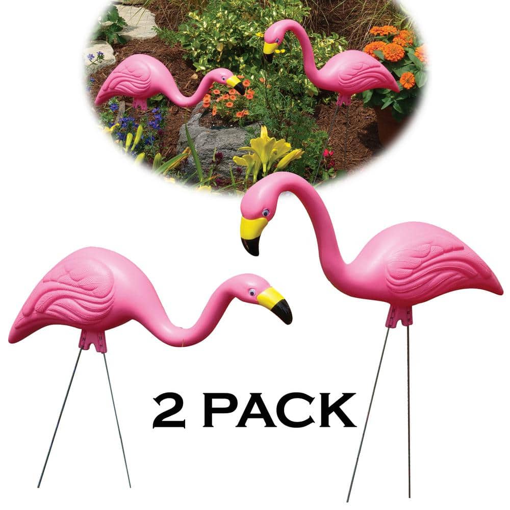 LOVIVER 2pc Ture To Nature Pink Flamingo Lawn Figurine Grassland Ornament Home Decor 