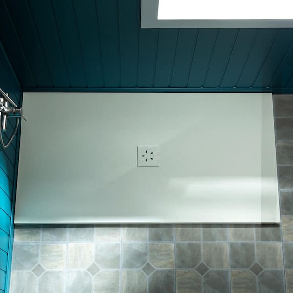 WOODBRIDGE 47.75 in. L x 32 in. W Alcove Shower Pan Base with Center Drain in Beige