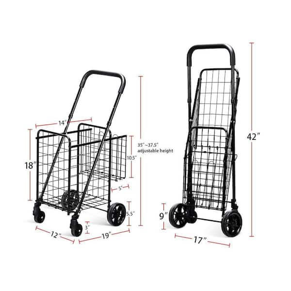 Black outlet folding shopping cart with a double rotor wheel