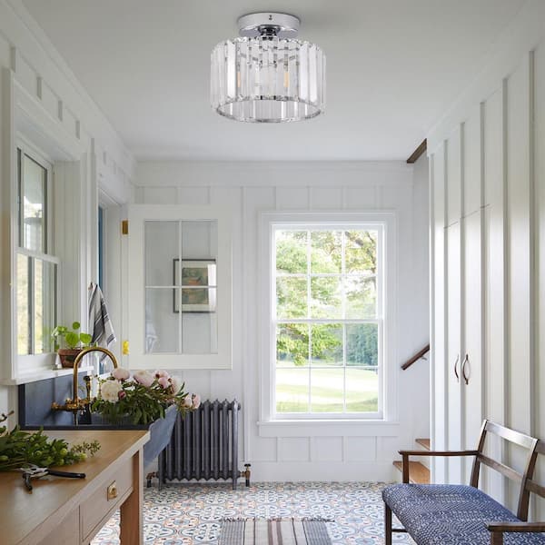 OUKANING 8.26 in. 1 Light Silver Modern Semi-Flush Mount Ceiling
