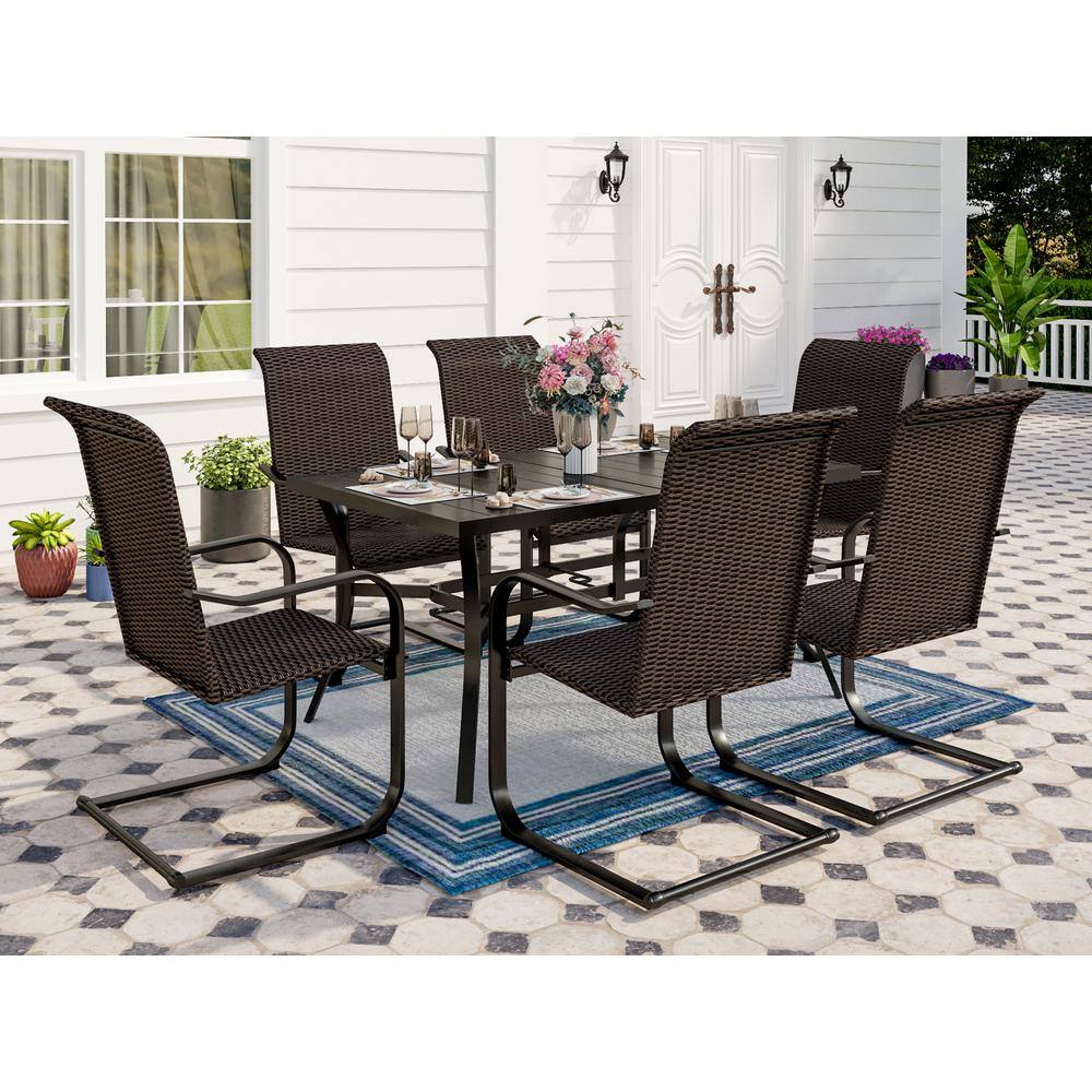 Phi Villa 7 Piece Patio Outdoor Dining Set With Rectangle Slat Table