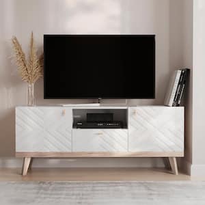 Alba White 59 in. TV Stand with 1 drawer Fits TV's up to 65 in. with Cable Management and Wood Legs