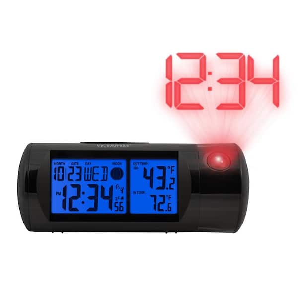 LCD Digital Alarm Clock Time Date Temperature FM Radio Projector White/Black 