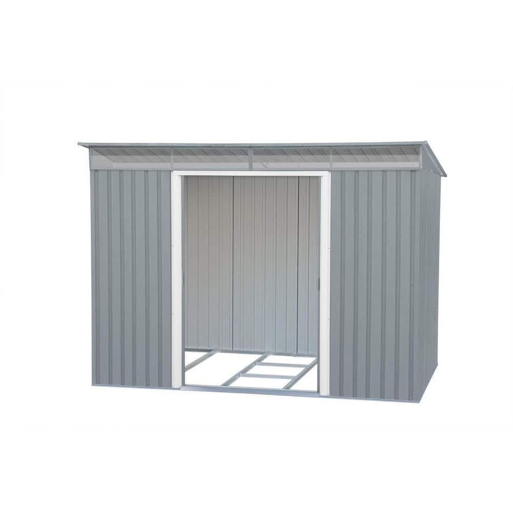 Gray 6' x 8' Metal Storage Shed with Sliding Door