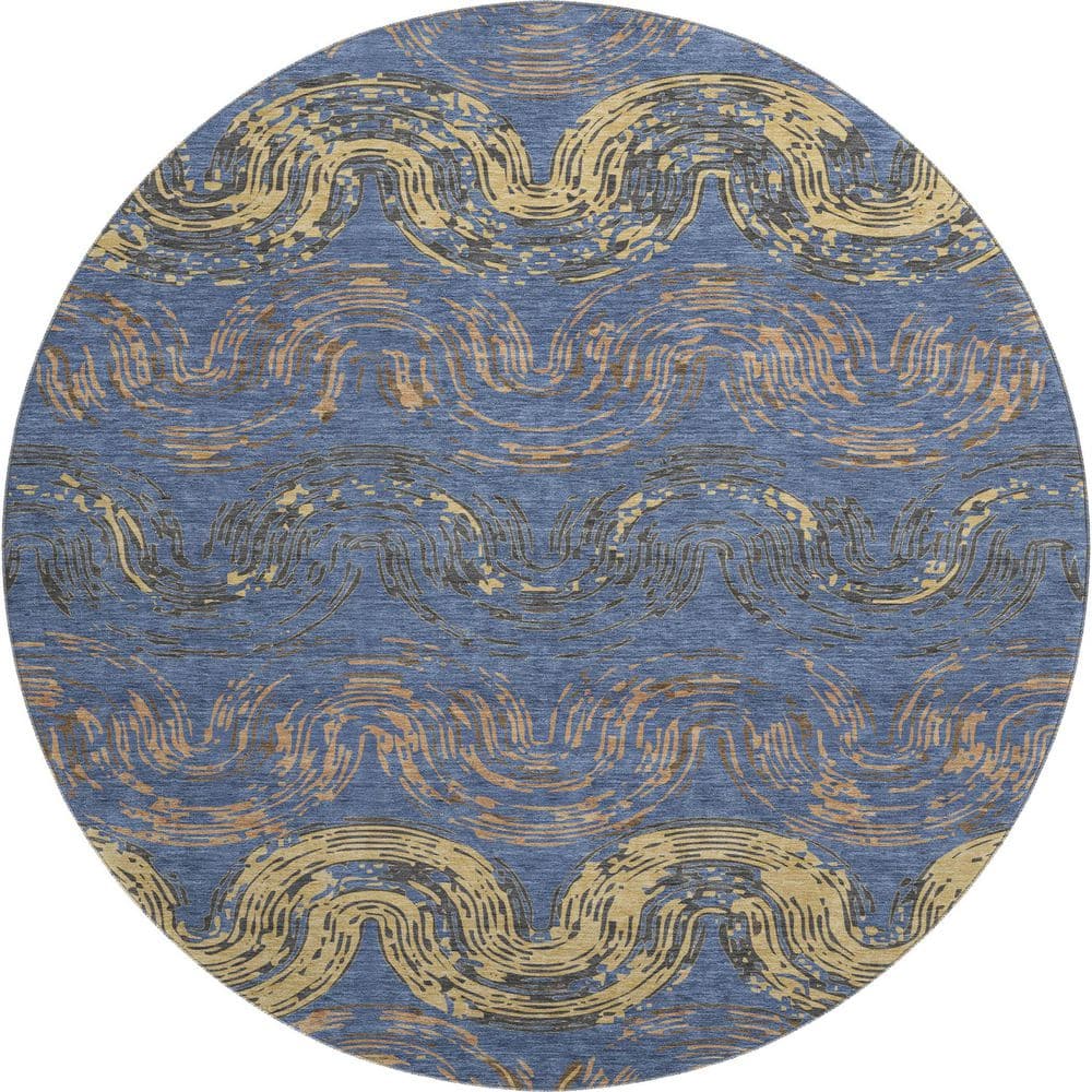 Mayfield Premium Machine Washable Abstract AMF2461 Navy 8 ft. x 8 ft. Round Rug price history on PriceWatchPro