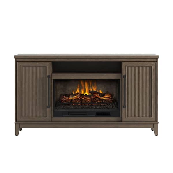 SCOTT LIVING BLAINE 65 in. Freestanding Media Console Wooden Electric Fireplace in Light Brown Birch