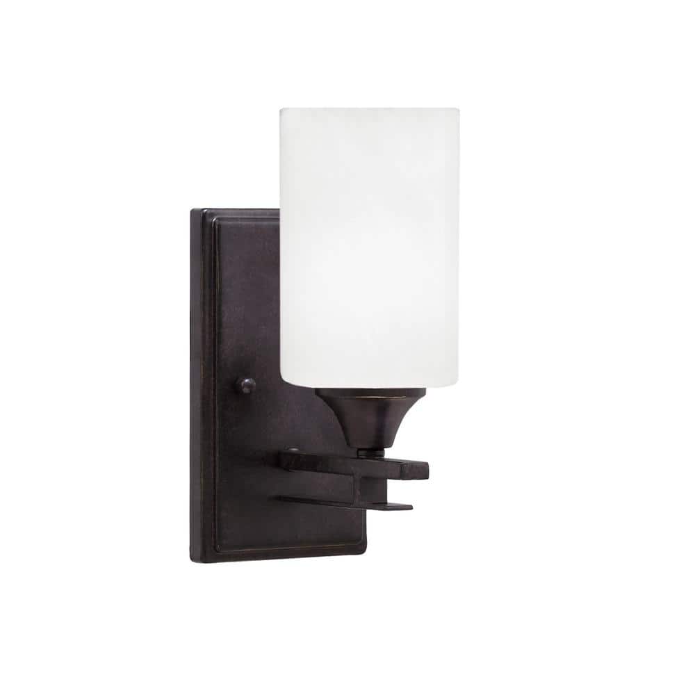 Ontario 1-Light Dark Granite 4 in. Wall Sconce with White Marble Glass Shad