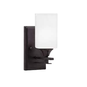 Ontario 1-Light Dark Granite 4 in. Wall Sconce with White Marble Glass Shade