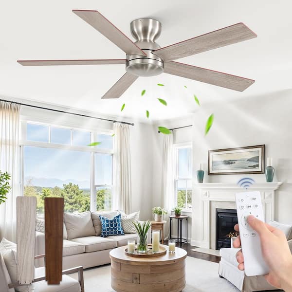 48 in. Indoor Nickel 6-Speed 2-Color Finish Flush Mount Low Profile Ceiling Fan without Light with Remote Control