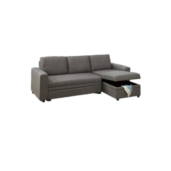 Donason 88 in.W Square Arm 2-piece L Shaped 3-Seat Linen Sectional Sofa in Gray with Pull out Bed and Storage