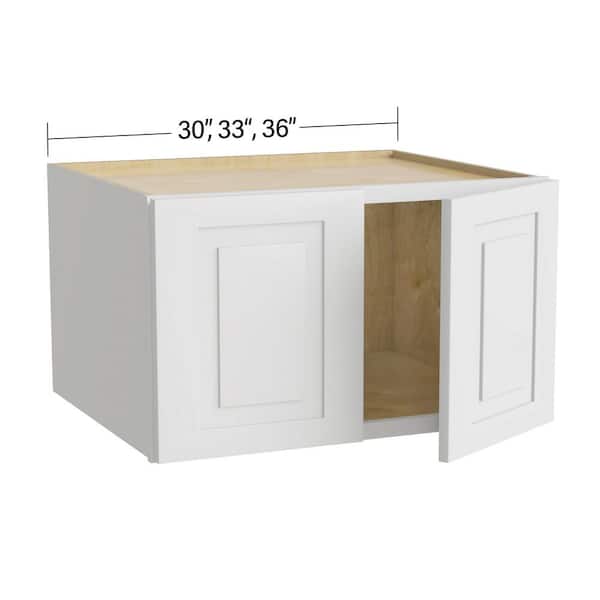 Home Decorators Collection Grayson 30 in. W x 24 in. D x 18 in. H Assembled Plywood Wall Bridge Kitchen Cabinet in Pacific White with Soft Close