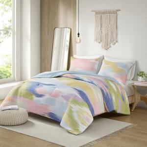 Althea Polyester 3-Pcs Blue Multi Full/Queen Modern Comforter Set